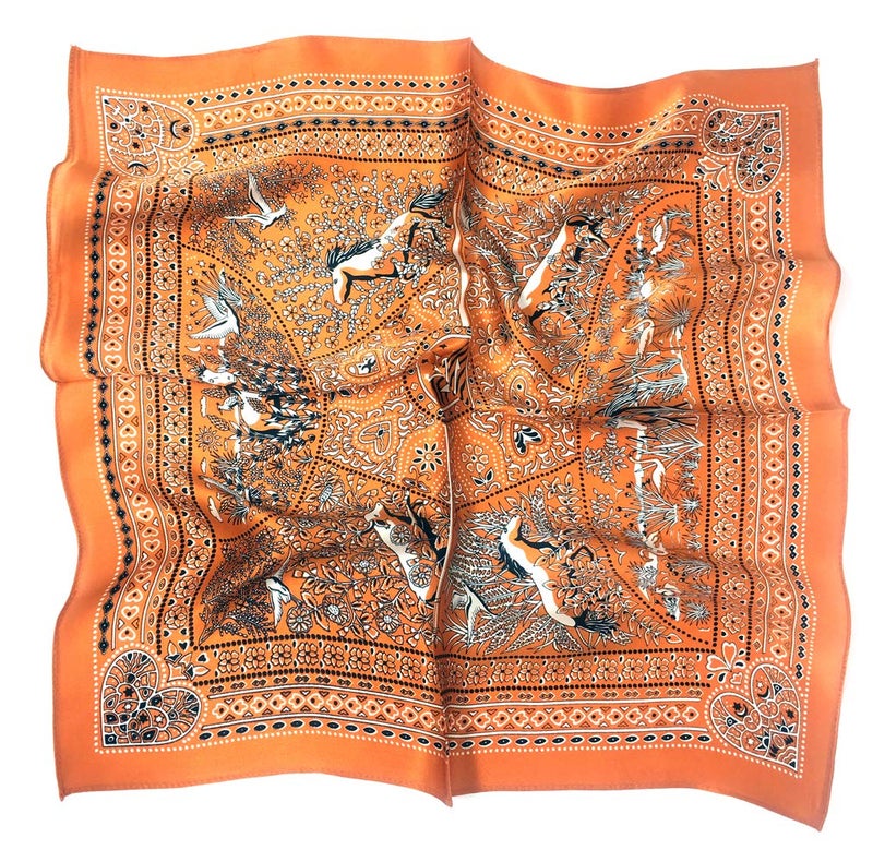 MEISEE Pure Mulberry Silk Scarfs Women Small Square Scarf 21" x 21" Breathable Lightweight Neckerchief Printed Headscarf (A-50 Flowers - orange) - Image 5
